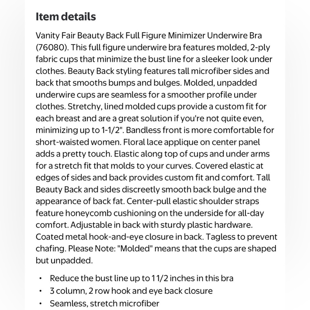 VANITY FAIR Beauty Back Full Figure Minimizer Underwire Bra 42DD Black Seamless - Picture 11 of 12